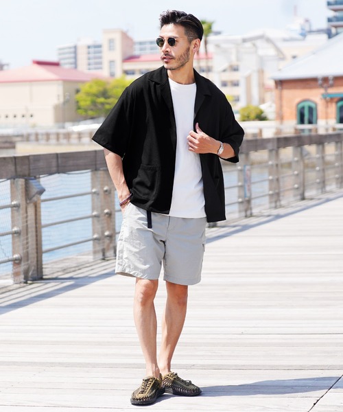 jiggys shop（ジギーズショップ）の「リネンライク ボタンレス 半袖シャツカーディガン（カーディガン/ボレロ・メンズ・ブラック/カーキ/グリーン/グレー・LARGE/MEDIUM/X-LARGE）」の6枚目の写真