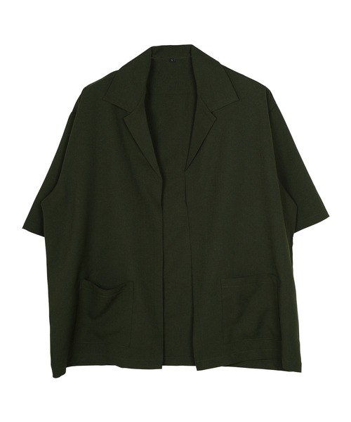 jiggys shop（ジギーズショップ）の「リネンライク ボタンレス 半袖シャツカーディガン（カーディガン/ボレロ・メンズ・ブラック/カーキ/グリーン/グレー・LARGE/MEDIUM/X-LARGE）」の9枚目の写真