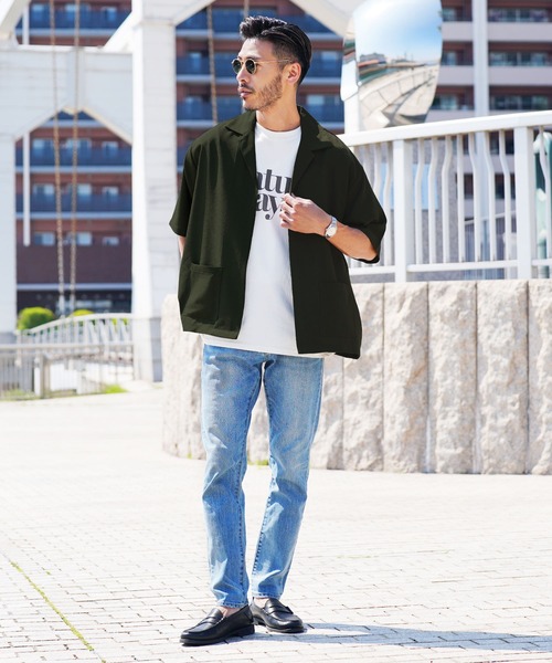 jiggys shop（ジギーズショップ）の「リネンライク ボタンレス 半袖シャツカーディガン（カーディガン/ボレロ・メンズ・ブラック/カーキ/グリーン/グレー・LARGE/MEDIUM/X-LARGE）」の10枚目の写真