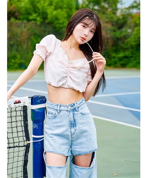 Darich（ダーリッチ）の「ストライプコンパクトトップス（Tシャツ/カットソー・レディース・ブラック/ピンク/ミント・FREE）」の14枚目の写真