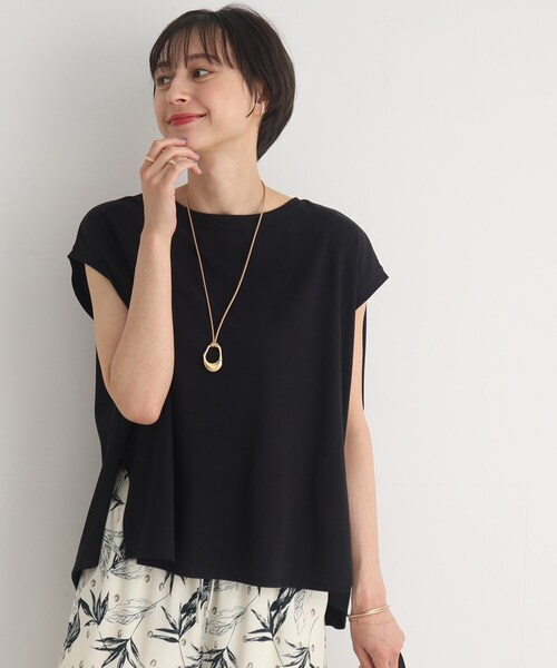 SHOO・LA・RUE（シューラルー）の「◆【接触冷感】深めスリットが大人ヘルシー フレンチスリーブTシャツ（Tシャツ/カットソー・レディース・レッド系1/ブルー/ライトグレー/ブラック・00）」の14枚目の写真