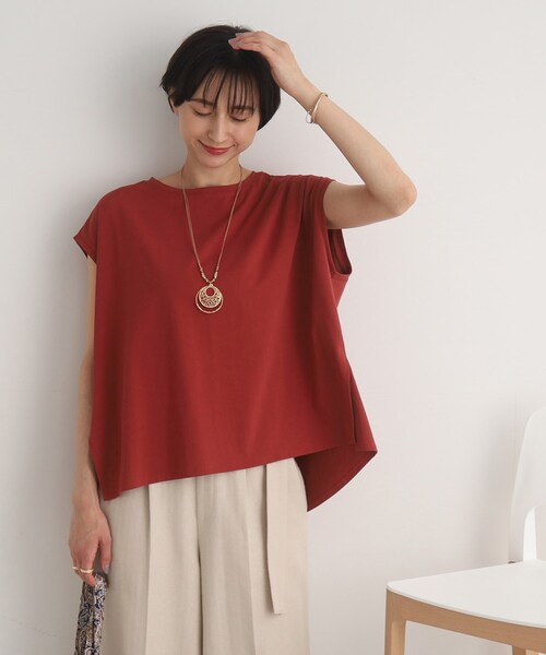 SHOO・LA・RUE（シューラルー）の「◆【接触冷感】深めスリットが大人ヘルシー フレンチスリーブTシャツ（Tシャツ/カットソー・レディース・レッド系1/ブルー/ライトグレー/ブラック・00）」の20枚目の写真