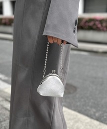 【LVEU.】がま口チェーンショルダーミニバッグ / バッグ 鞄 BAG ミニ ポーチ がま口 チェーン ボールチェーン 2way ショルダー 合皮  ブラック シルバー