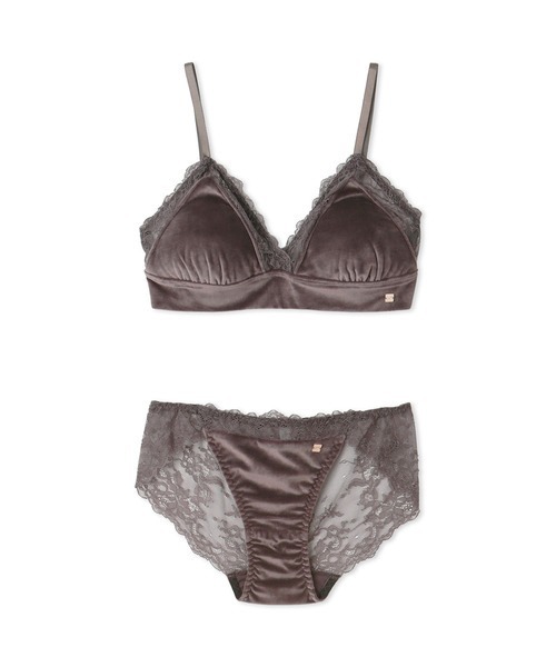gelato pique（ジェラートピケ）の「ベロア×レースブラ＆ショーツセット（ブラ&ショーツ・レディース・チャコールグレー・FREE）」の2枚目の写真