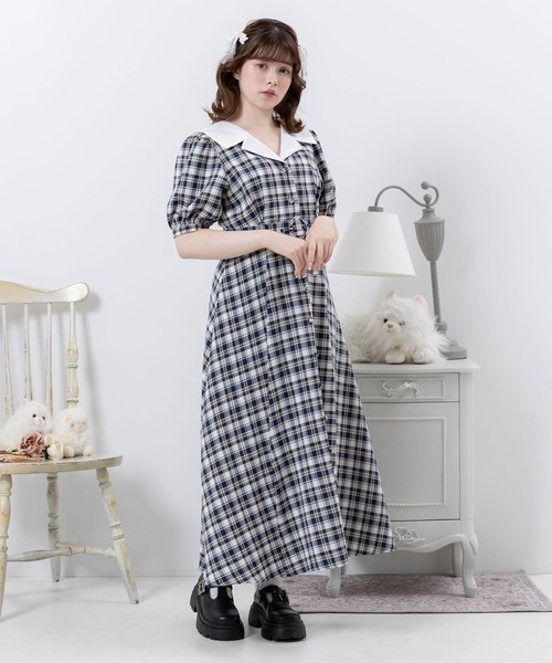 DearMyLoveRose（ディアマイラブローズ）の「オープンカラーオトナフレンチワンピース（ワンピース・レディース・ネイビー/ブラック/ブルー系その他/ブラック系その他・MEDIUM/X-LARGE/XX-LARGE/LARGE）」の4枚目の写真