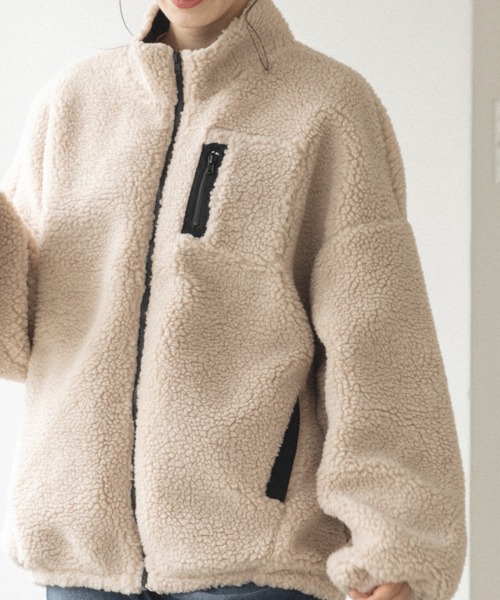 pairmanon（ペアマノン）の「【ママサイズ】ボリューム袖 ボア 長袖 ブルゾン ジャケット アウター（ブルゾン・レディース・モカ/スモークピンク/アイボリー/ライトピンク/グレイッシュベージュ・FREE）」の11枚目の写真