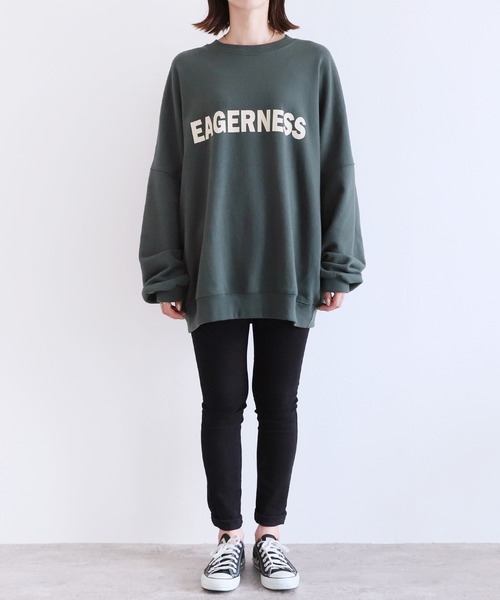 reca（レカ）の「即オシャレ見え！カレッジ風ロゴスウェット（スウェット・レディース・グリーン系/キナリ/チャコール/グリーン系その他7/ホワイト系その他7/ブラック系その他7/オートミール/ブラウン/レッド系その他/グレー系その他/ネイビー・FREE/フリー）」の19枚目の写真