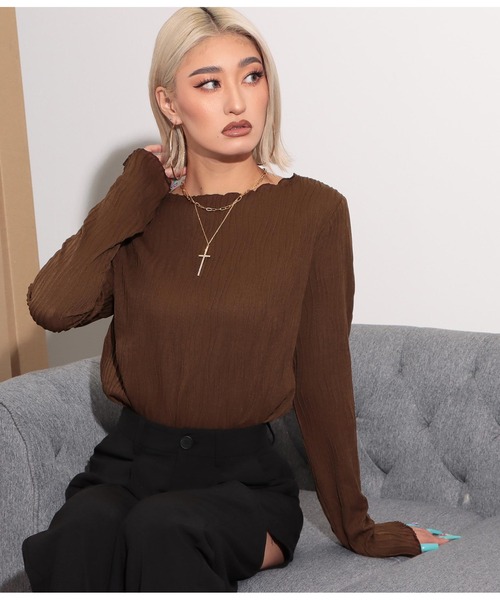 LATINA(ラティーナ)の「ウェーブストライプメロウトップス(Tシャツ/カットソー・レディース・ブラウン/ブラック・FREE)」の9枚目の写真