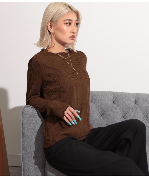 LATINA(ラティーナ)の「ウェーブストライプメロウトップス(Tシャツ/カットソー・レディース・ブラウン/ブラック・FREE)」の12枚目の写真