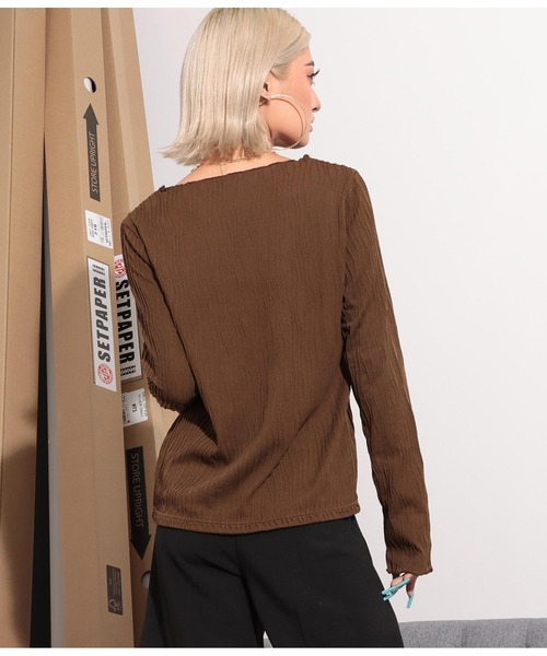 LATINA(ラティーナ)の「ウェーブストライプメロウトップス(Tシャツ/カットソー・レディース・ブラウン/ブラック・FREE)」の13枚目の写真