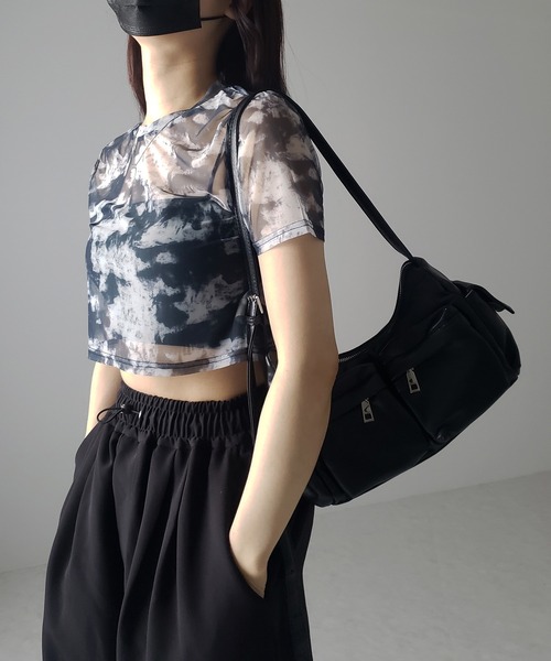 me+em select(ミームセレクト)の「【 選べる3color/2size 】ニュアンスタイダイシースルーショート丈トップス(Tシャツ/カットソー・レディース・グレー/ブラック/ブルー・SMALL/MEDIUM)」の6枚目の写真