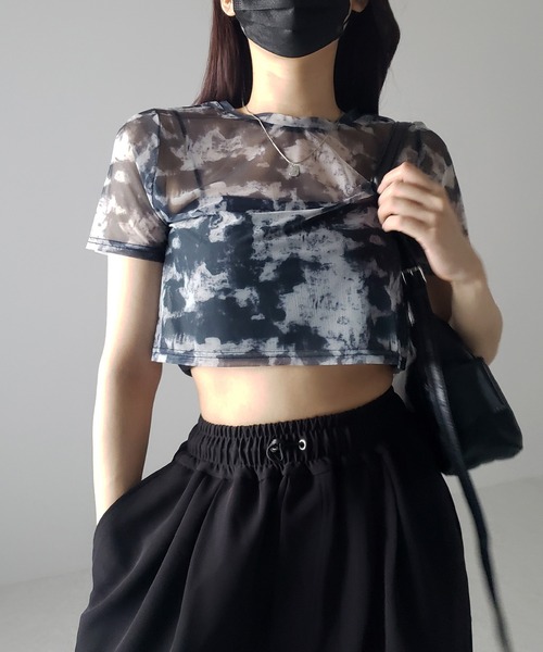 me+em select(ミームセレクト)の「【 選べる3color/2size 】ニュアンスタイダイシースルーショート丈トップス(Tシャツ/カットソー・レディース・グレー/ブラック/ブルー・SMALL/MEDIUM)」の5枚目の写真