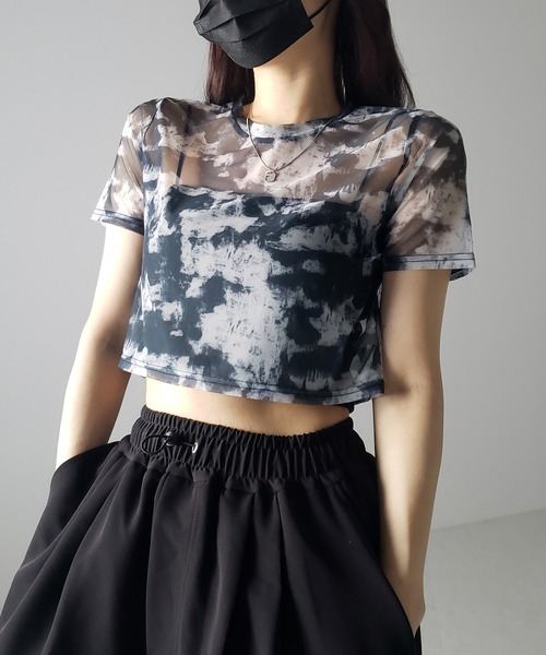 me+em select(ミームセレクト)の「【 選べる3color/2size 】ニュアンスタイダイシースルーショート丈トップス(Tシャツ/カットソー・レディース・グレー/ブラック/ブルー・SMALL/MEDIUM)」の7枚目の写真