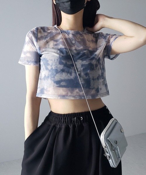 me+em select(ミームセレクト)の「【 選べる3color/2size 】ニュアンスタイダイシースルーショート丈トップス(Tシャツ/カットソー・レディース・グレー/ブラック/ブルー・SMALL/MEDIUM)」の11枚目の写真