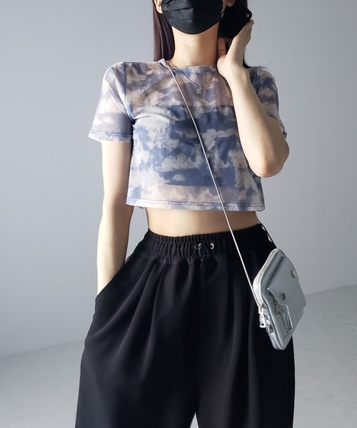me+em select(ミームセレクト)の「【 選べる3color/2size 】ニュアンスタイダイシースルーショート丈トップス(Tシャツ/カットソー・レディース・グレー/ブラック/ブルー・SMALL/MEDIUM)」の14枚目の写真