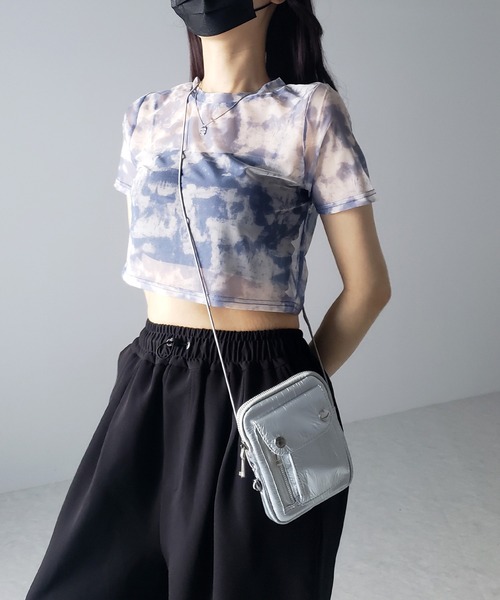 me+em select(ミームセレクト)の「【 選べる3color/2size 】ニュアンスタイダイシースルーショート丈トップス(Tシャツ/カットソー・レディース・グレー/ブラック/ブルー・SMALL/MEDIUM)」の13枚目の写真
