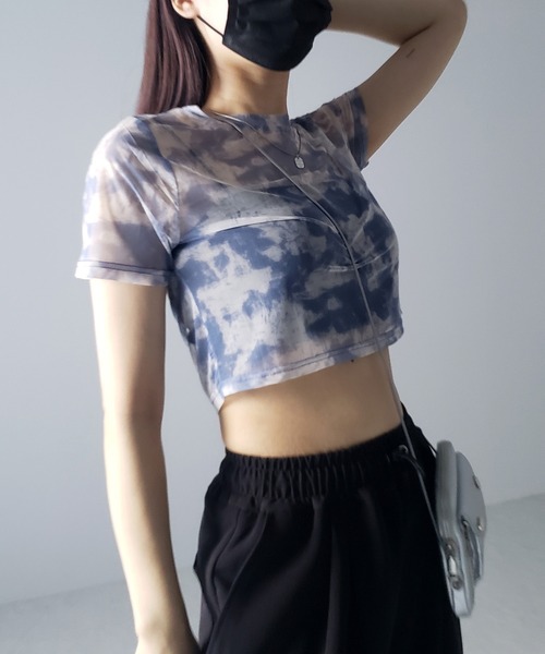 新品未使用品♡cygne ニュアンストップス Odette(size0) セール】ギャザーデザインシアーチュールトップス（Tシャツ