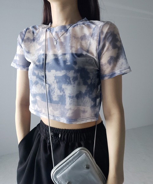 me+em select(ミームセレクト)の「【 選べる3color/2size 】ニュアンスタイダイシースルーショート丈トップス(Tシャツ/カットソー・レディース・グレー/ブラック/ブルー・SMALL/MEDIUM)」の10枚目の写真