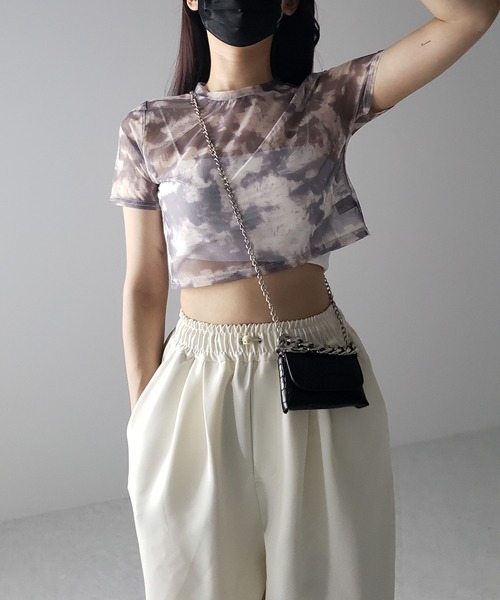 me+em select(ミームセレクト)の「【 選べる3color/2size 】ニュアンスタイダイシースルーショート丈トップス(Tシャツ/カットソー・レディース・グレー/ブラック/ブルー・SMALL/MEDIUM)」の18枚目の写真