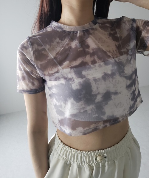me+em select(ミームセレクト)の「【 選べる3color/2size 】ニュアンスタイダイシースルーショート丈トップス(Tシャツ/カットソー・レディース・グレー/ブラック/ブルー・SMALL/MEDIUM)」の16枚目の写真
