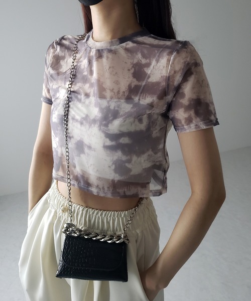 me+em select(ミームセレクト)の「【 選べる3color/2size 】ニュアンスタイダイシースルーショート丈トップス(Tシャツ/カットソー・レディース・グレー/ブラック/ブルー・SMALL/MEDIUM)」の20枚目の写真