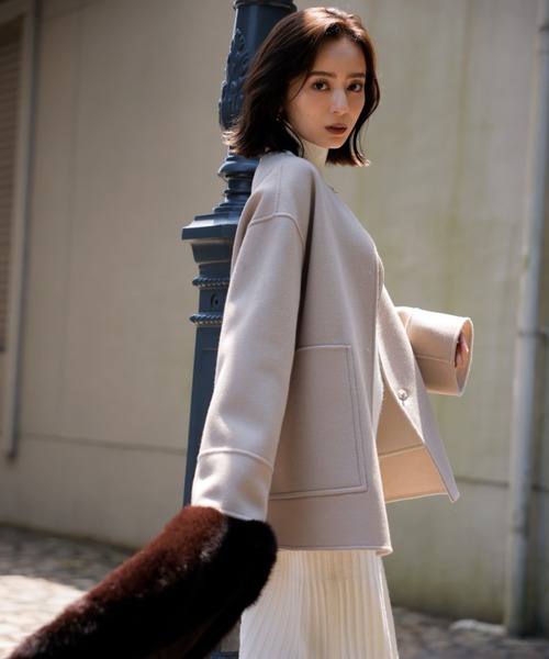美品☆anuansバイカラーショートリバーコート
