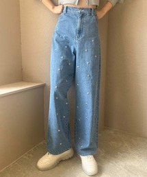 ハートスタッズワイドデニム