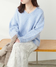 natural couture | Vネック長毛シャギーニット(ニット/セーター)