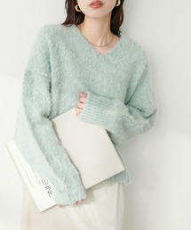 natural couture | Vネック長毛シャギーニット(ニット/セーター)