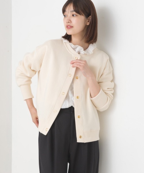 OMNES(オムネス)の「裏起毛クルーネックカーディガン(カーディガン/ボレロ・レディース・アイボリー/ブルーグレー/カーキ/チャコールグレー・FREE)」の1枚目の写真