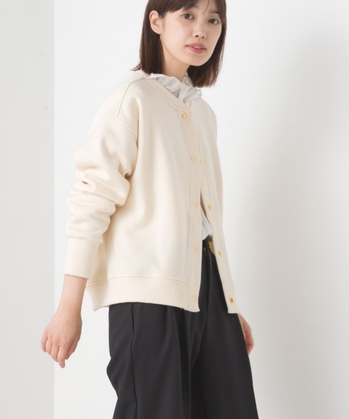 OMNES(オムネス)の「裏起毛クルーネックカーディガン(カーディガン/ボレロ・レディース・アイボリー/ブルーグレー/カーキ/チャコールグレー・FREE)」の6枚目の写真