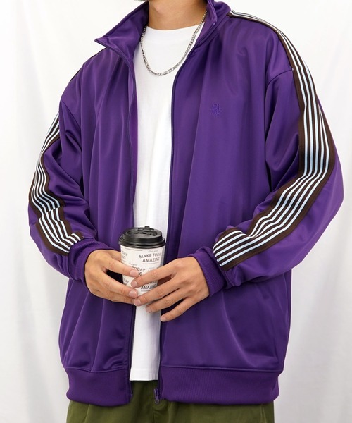 Burner(バーナー)の「【GROOVY STORE】袖ライントラックジャケット(ジャージ・メンズ・ブラック/チャコールグレー/パープル/グリーン・LL/M/L)」の4枚目の写真