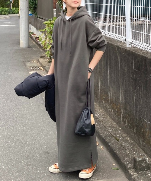 notch.（ノッチ）の「【 notch. by KR 】裏起毛フーディワンピース　［高身長さんサイズ有］（ワンピース・レディース・ネイビー/チャコールグレー/ブラック/ライトグレー・TM/M）」の8枚目の写真