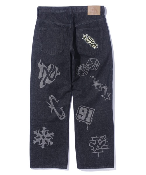XLARGE(エクストララージ)の「GRAFFITI DENIM PANTS(デニムパンツ・メンズ・ブラック/ライトインディゴブルー・30inch/36inch/32inch/34inch)」の3枚目の写真
