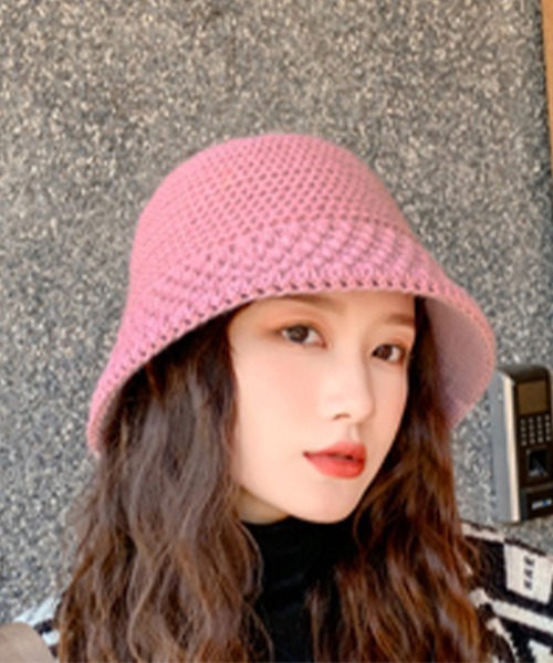 COOME　SHAGGY HAT コーメ　バケットハット　ピンク セール】ワッフル編みバケットハット（ハット）｜Doux Belle
