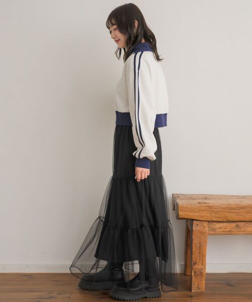 RETRO GIRL（レトロガール）の「配色ハーフジップトレーナー（スウェット・レディース・ダークブルー/オフホワイト/チャコールグレー・FREE）」の12枚目の写真