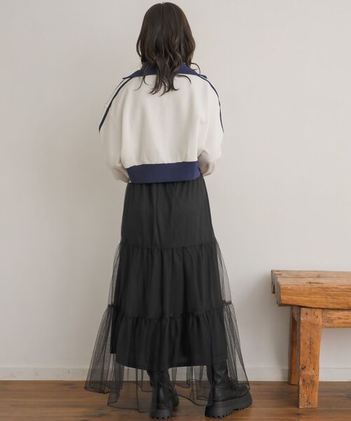 RETRO GIRL（レトロガール）の「配色ハーフジップトレーナー（スウェット・レディース・ダークブルー/オフホワイト/チャコールグレー・FREE）」の8枚目の写真