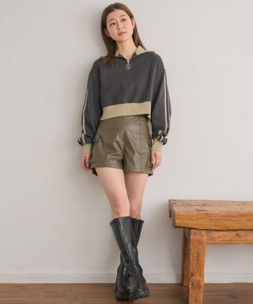 RETRO GIRL（レトロガール）の「配色ハーフジップトレーナー（スウェット・レディース・ダークブルー/オフホワイト/チャコールグレー・FREE）」の15枚目の写真