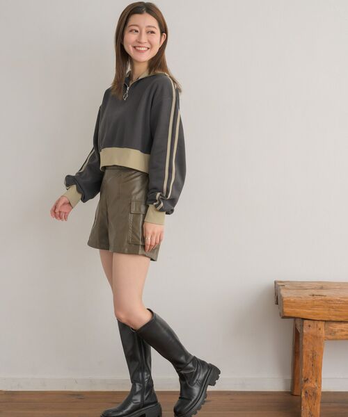 RETRO GIRL（レトロガール）の「配色ハーフジップトレーナー（スウェット・レディース・ダークブルー/オフホワイト/チャコールグレー・FREE）」の11枚目の写真