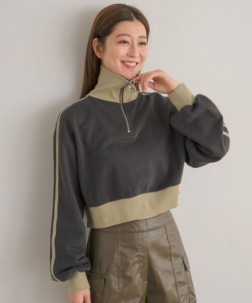 RETRO GIRL（レトロガール）の「配色ハーフジップトレーナー（スウェット・レディース・ダークブルー/オフホワイト/チャコールグレー・FREE）」の17枚目の写真
