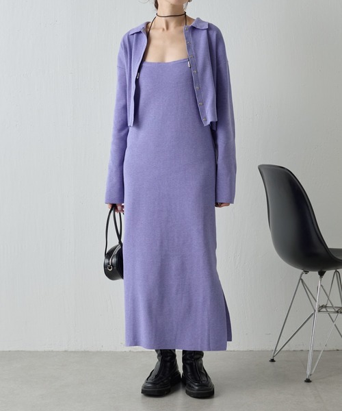 COLLAGE GALLARDAGALANTE(コラージュガリャルダガランテ)の「【OT】襟付きカーデセットニットキャミワンピース(ワンピース・レディース・グレー/パープル・FREE)」の3枚目の写真