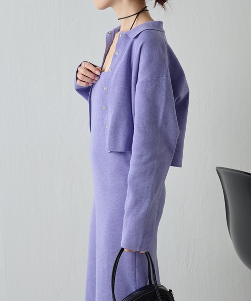 COLLAGE GALLARDAGALANTE(コラージュガリャルダガランテ)の「【OT】襟付きカーデセットニットキャミワンピース(ワンピース・レディース・グレー/パープル・FREE)」の6枚目の写真