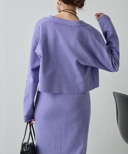 COLLAGE GALLARDAGALANTE(コラージュガリャルダガランテ)の「【OT】襟付きカーデセットニットキャミワンピース(ワンピース・レディース・グレー/パープル・FREE)」の7枚目の写真