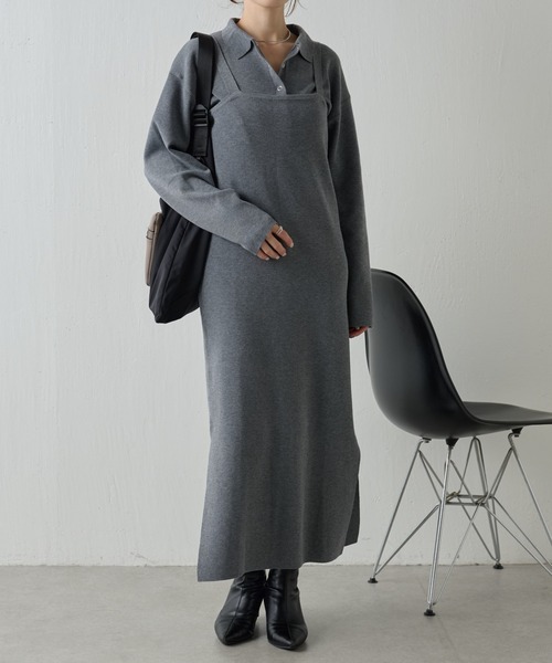 COLLAGE GALLARDAGALANTE(コラージュガリャルダガランテ)の「【OT】襟付きカーデセットニットキャミワンピース(ワンピース・レディース・グレー/パープル・FREE)」の12枚目の写真