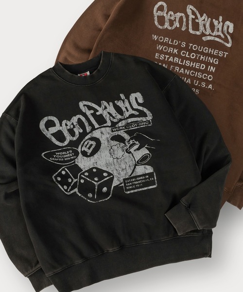 BEN DAVIS（ベンデイビス）の「【BENDAVIS／ベンデイビス】BEN FLYERCREW HARD-WASH CREW/バックプリント/ビッグシルエット（スウェット・メンズ・ブラック/ブラウン/ライトブルー/アッシュグレー・XL/M/L）」の2枚目の写真