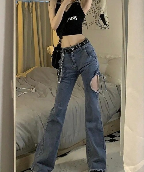 VIBGYOR(ヴィブジョー)の「【バーレスク】カットアウトフレアデニムパンツ(BQ)(デニムパンツ・レディース・ブルー・MEDIUM/LARGE)」の9枚目の写真
