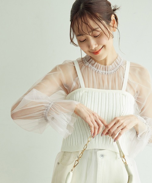 ROPE' PICNIC（ロペピクニック）の「チュールトップス（シャツ/ブラウス・レディース・ライトグレー/チャコールグレー/オフホワイト・38）」の11枚目の写真