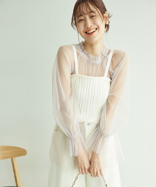 ROPE' PICNIC（ロペピクニック）の「チュールトップス（シャツ/ブラウス・レディース・ライトグレー/チャコールグレー/オフホワイト・38）」の12枚目の写真