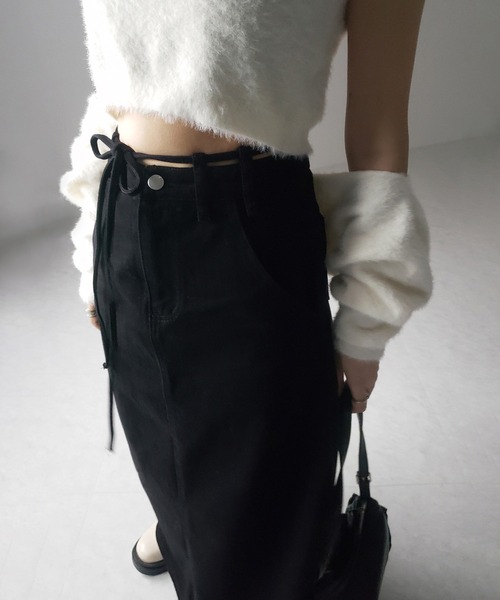 Wonny Ribbon　Black denim skirt 　Mサイズ Wonny ribbon ブラックデニムスカート Mサイズ - メルカリ