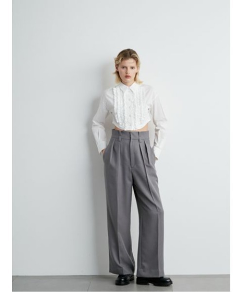 styling/(スタイリング)の「ダブルウエストパンツ(スラックス・レディース・ブラック/グレー/ホワイト・1/0)」の3枚目の写真